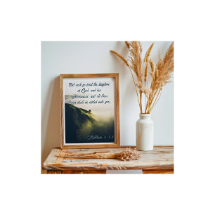 Seek Ye First the Kingdom Mountain Tree Matthew 6 Poster