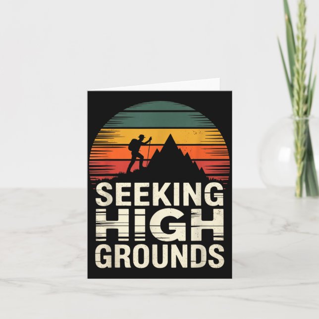 Seeking high grounds retro sunset mountaineer men card (Front)