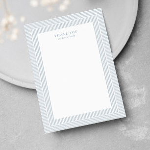 Seersucker blue white stripe simple baby shower thank you card