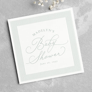 Seersucker green white stripe preppy baby shower napkin