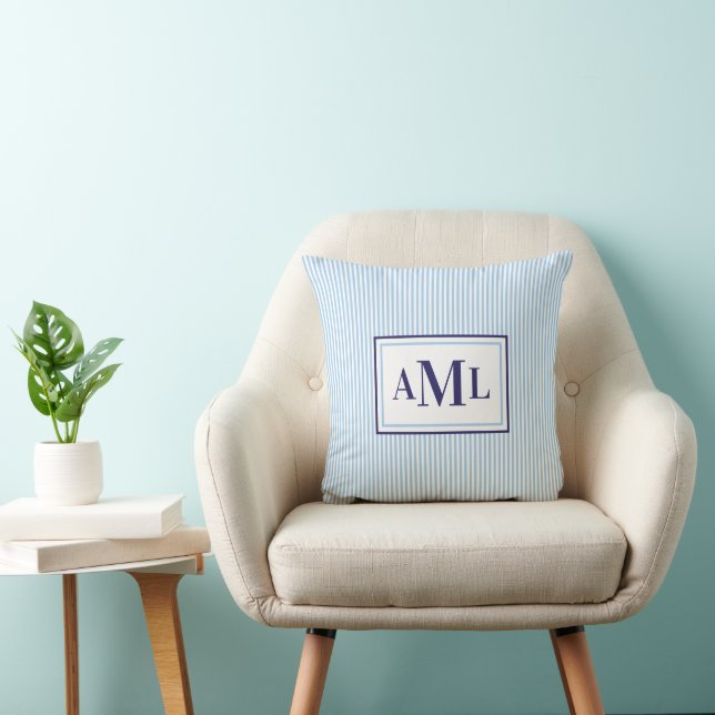 Seersucker Print Monogram Throw Pillow (Chair)