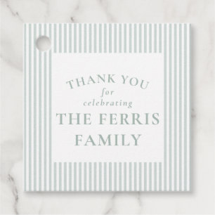 Seersucker sage green stripe baby shower thank you favour tags