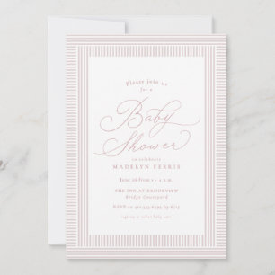 Seersucker stripe preppy pink girl baby shower invitation