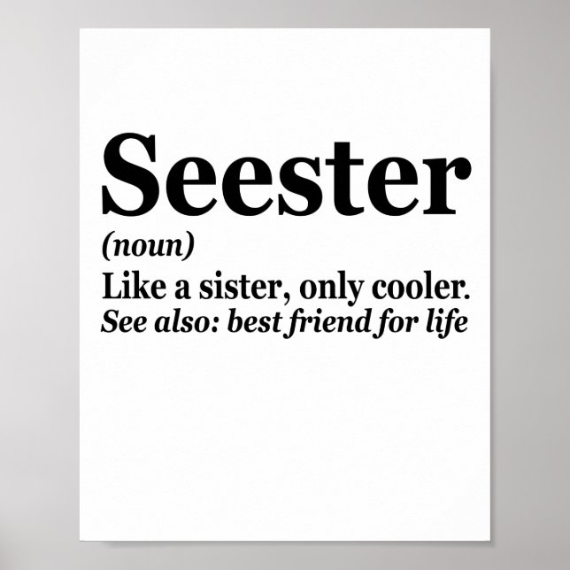 Seester Noun Definition Best Sister Funny Gift Poster (Front)