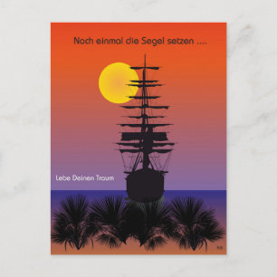 Segelschiff mit Sonnenaufgang Postkarte Postcard