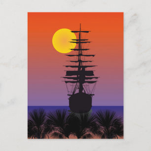 Segelschiff mit Sonnenaufgang Postkarte Postcard