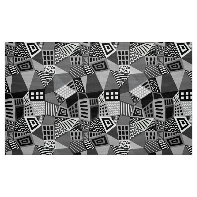Segmented Abstract 070717 - Black and White Fabric (Fat Quarter)