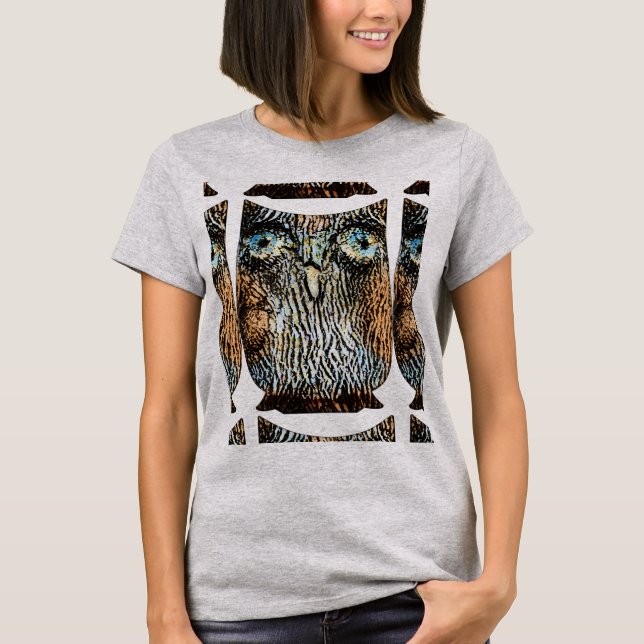 Segmented Owl Graphic Wood Grain Abstract T-Shirt (Front)