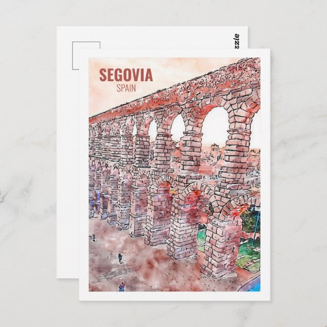 Segovia Spain Famous Travel Watercolor Sketch Postcard (Front/Back)