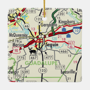 Seguin TX Road Map Ceramic Ornament