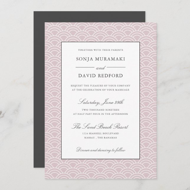 Seigaiha | Dusty Rose Japanese wave Beach wedding Invitation (Front/Back)