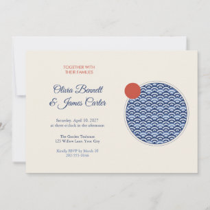 Seigaiha Wave Indigo Wedding Invitation