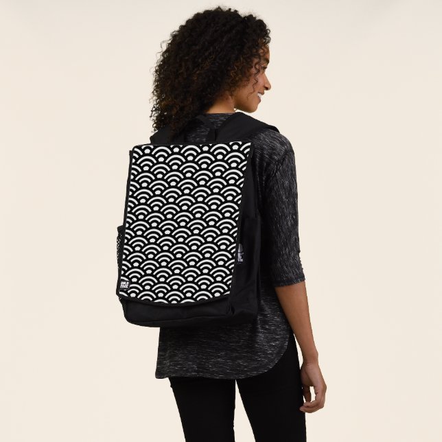 Seigaiha, Waves, Japanese, Black and White Backpack (Worn)