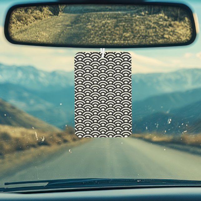 Seigaiha, Waves, Japanese, Black and White Car Air Freshener (Creator Uploaded)