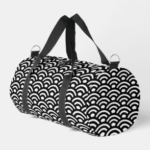 Seigaiha, Waves, Japanese, Black and White Duffle Bag