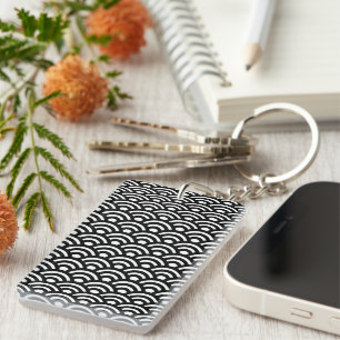 Seigaiha, Waves, Japanese, Black and White Key Ring