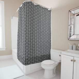 Seigaiha, Waves, Japanese, Black and White Shower Curtain