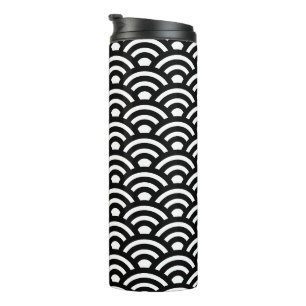Seigaiha, Waves, Japanese, Black and White Thermal Tumbler