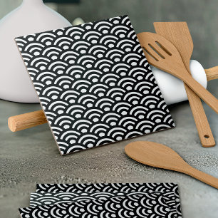 Seigaiha, Waves, Japanese, Black and White Tile