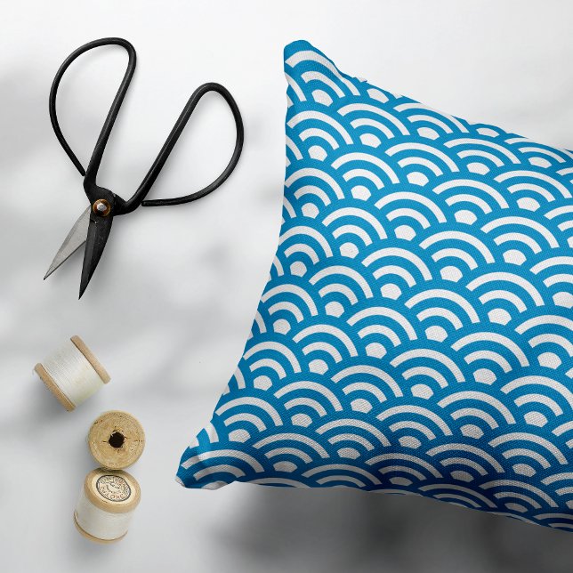 Seigaiha, Waves, Japanese, Blue and White Decorative Cushion (Creator Uploaded)