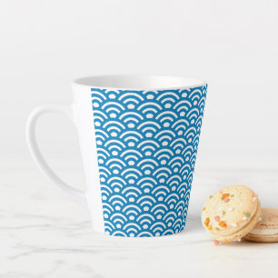 Seigaiha, Waves, Japanese, Blue and White Latte Mug