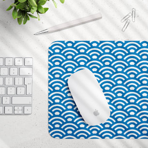 Seigaiha, Waves, Japanese, Blue and White Mouse Pad
