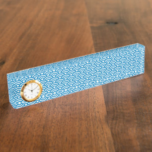 Seigaiha, Waves, Japanese, Blue and White Nameplate