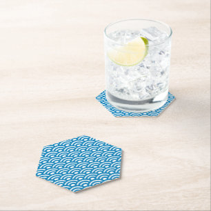 Seigaiha, Waves, Japanese, Blue and White Paper Coaster