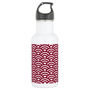Seigaiha, Waves, Japanese, Burgundy and White 532 Ml Water Bottle