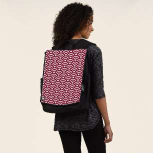 Seigaiha, Waves, Japanese, Burgundy and White Backpack