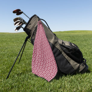 Seigaiha, Waves, Japanese, Burgundy and White Golf Towel