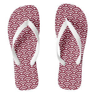Seigaiha, Waves, Japanese, Burgundy and White Jandals