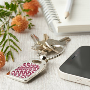 Seigaiha, Waves, Japanese, Burgundy and White Key Ring
