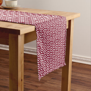 Seigaiha, Waves, Japanese, Burgundy and White Short Table Runner