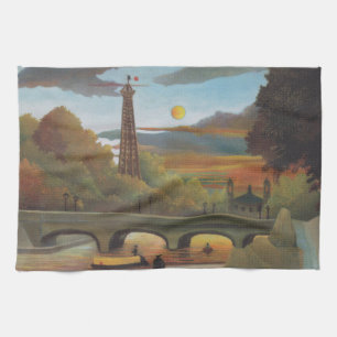 Seine and Eiffel Tower at Sunset by Henri Rousseau Tea Towel