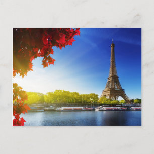 Seine In Paris With Eiffel Tower In Autumn Time Postcard