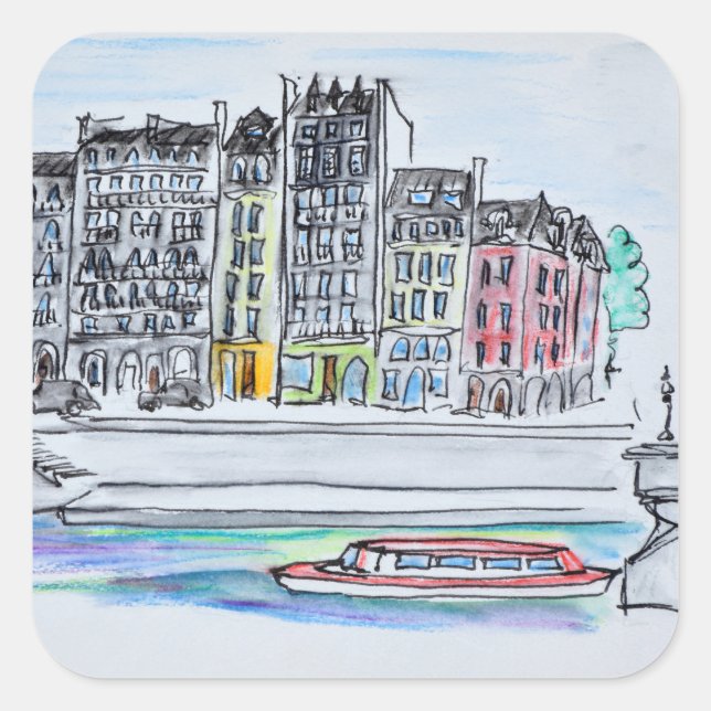 Seine River | Ile Saint-Louis, Paris Square Sticker (Front)
