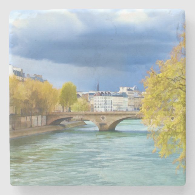 Seine River Under April Skies Stone Coaster (Front)