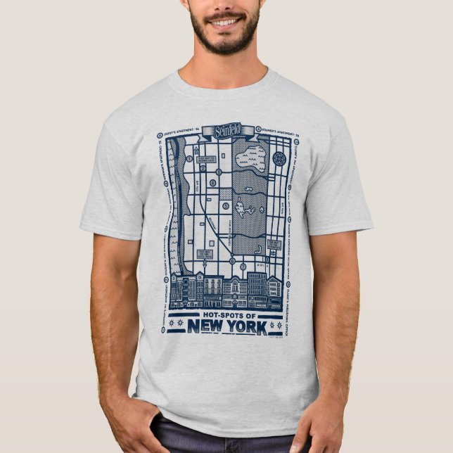 Seinfeld | Hot Spots of New York Map T-Shirt (Front)