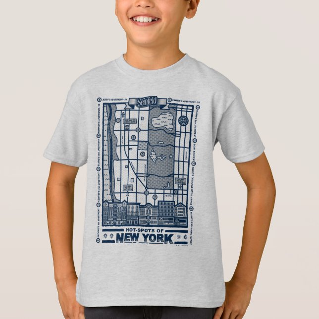 Seinfeld | Hot Spots of New York Map T-Shirt (Front)