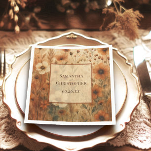 Seinna Boho Watercolor Wildflowers Elegant Wedding Napkin