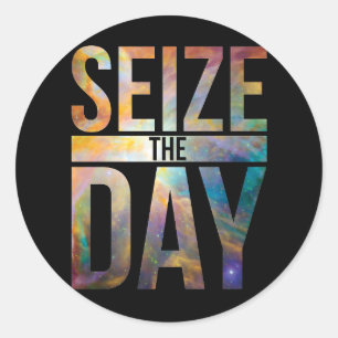 Seize the Day Black Classic Round Sticker