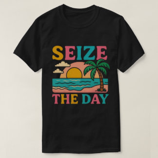 SEIZE THE DAY Glitter Typography Tropical Sunset T-Shirt