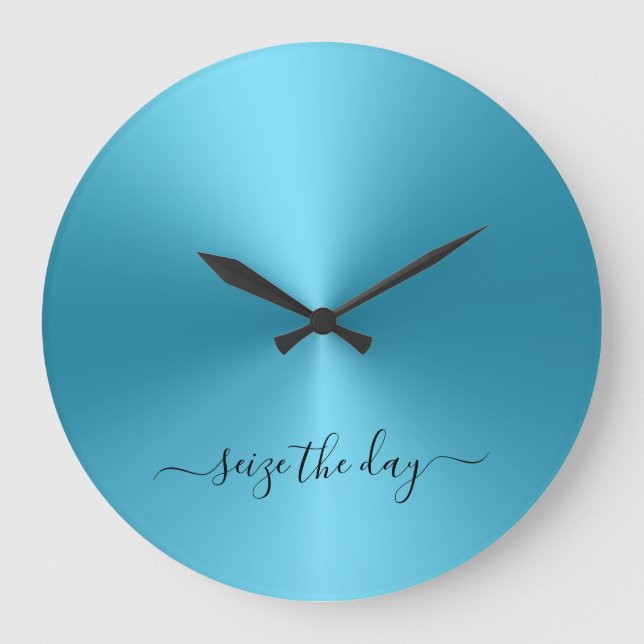 Seize The Day Sky Blue Metallic Style Acrylic Large Clock (Front)