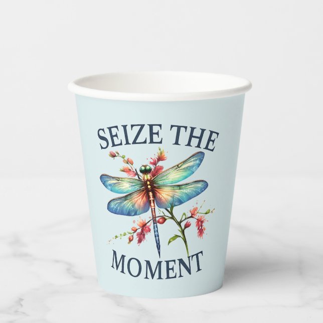 Seize The Moment - Artistic Dragonfly Paper Cups (Front)