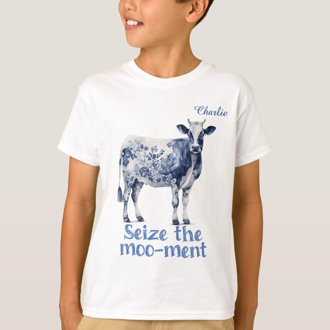 "Seize the Moo-ment" Custom Boy's T-Shirt (Front)