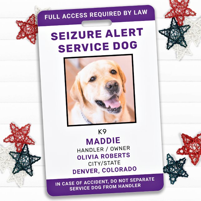 Seizure Alert Personalised Service Dog ID Photo Badge (Creator Uploaded)