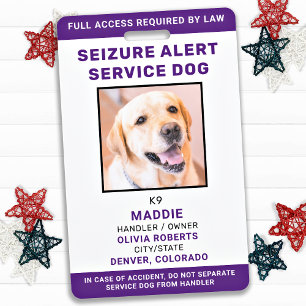 Seizure Alert Personalised Service Dog ID Photo ID Badge