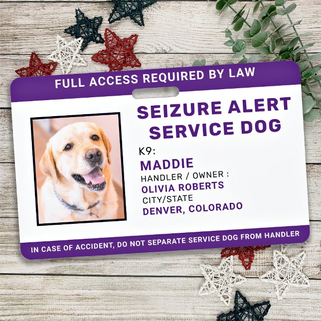 Seizure Alert Personalised Service Dog ID Photo  ID Badge (Creator Uploaded)