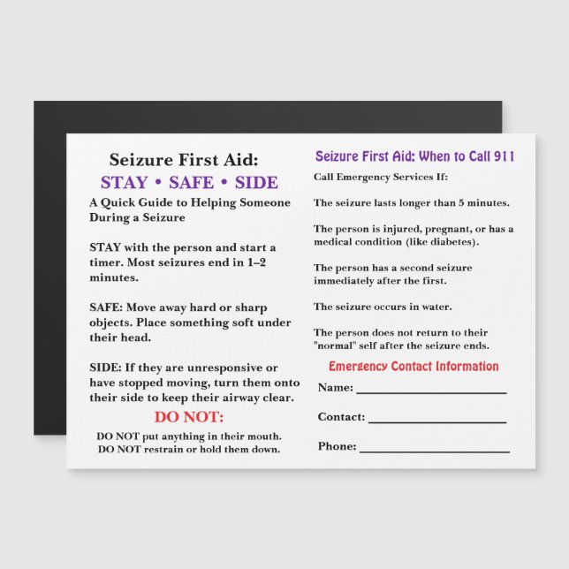 Seizure First Aid   (Front/Back)